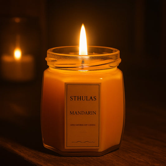 Sthula's White Oudh Scented Candle – Peach Glass Jar