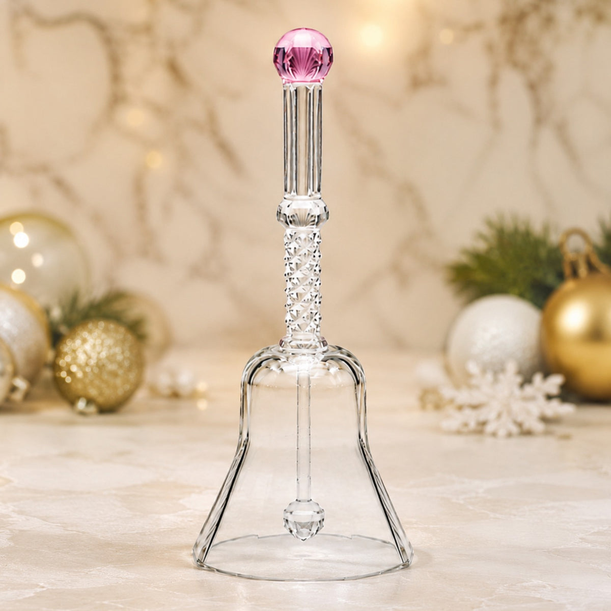 Sthula's Crystal Glass Decorative Bell – Transparent Glass Bell with Pink Handle