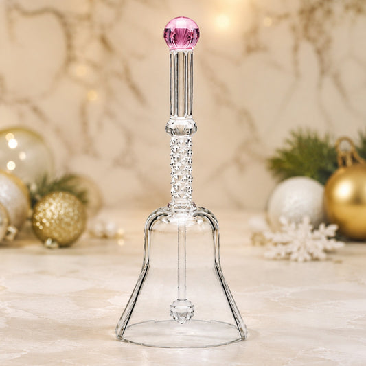 Sthula's Crystal Glass Decorative Bell – Transparent Glass Bell with Pink Handle