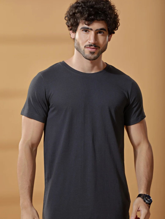 Sthula's Men Black Melange Cotton T-Shirt