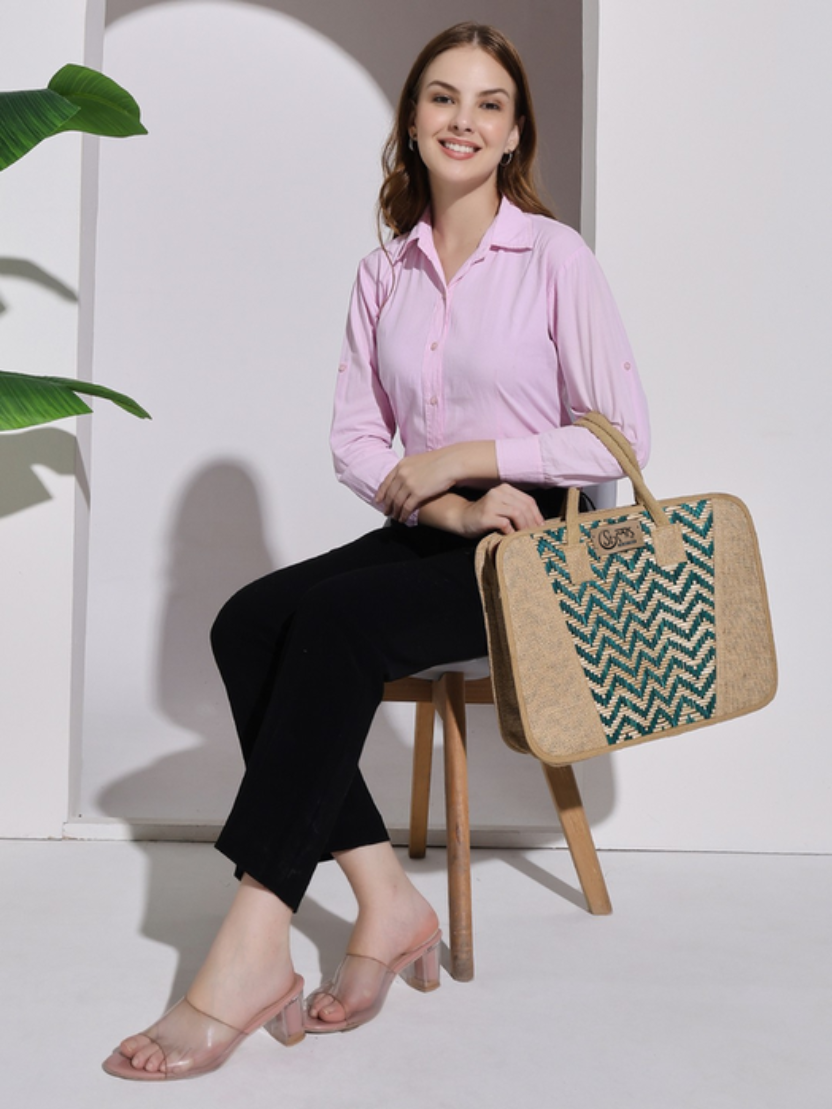 Sthula's Handcrafted Green Jute Laptop Bag