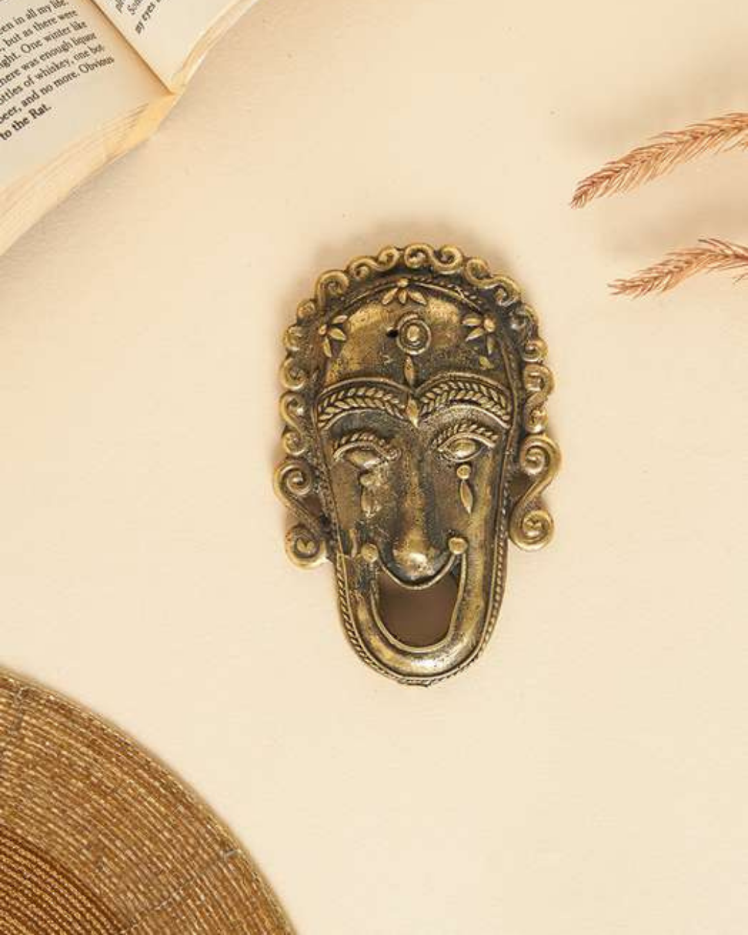 Sthula's Handmade Dokra Metal Tribal Face Wall Decor