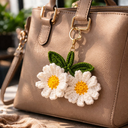 Sthula's Handmade White Daisy Flower Keychain