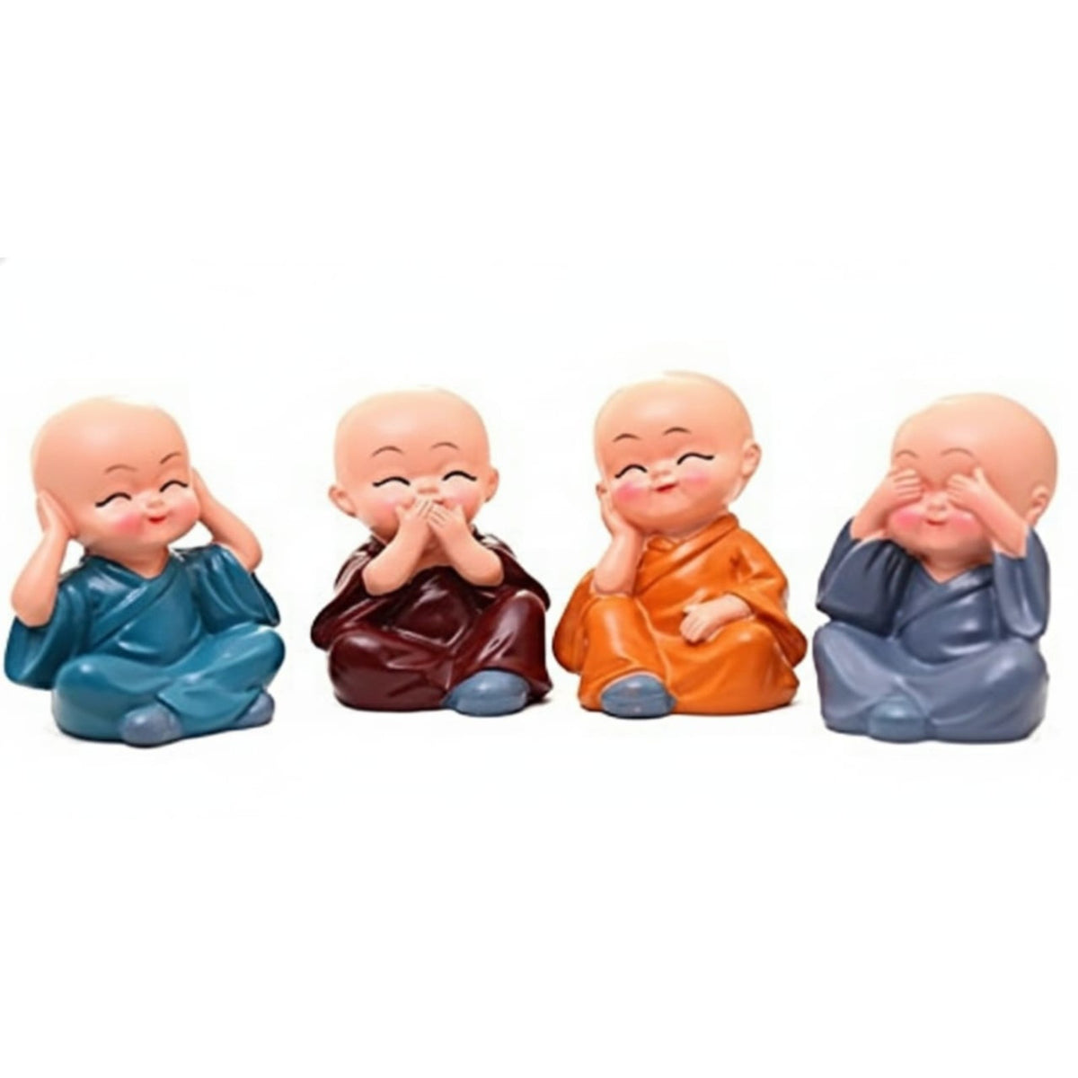 Sthula's Four Wise Monks Decorative Showpiece Set – Multicolor Monk Figurines