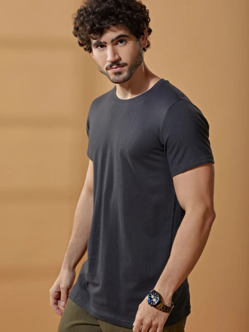 Sthula's Men Black Melange Cotton T-Shirt