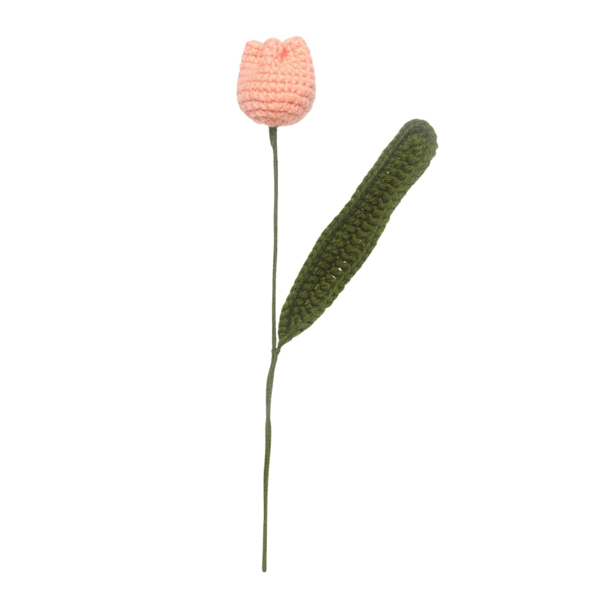 Sthula's Handmade Crochet Peach Tulip Flower with Green Leaf & Stem