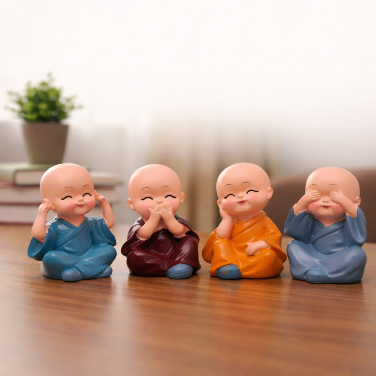 Sthula's Four Wise Monks Decorative Showpiece Set – Multicolor Monk Figurines