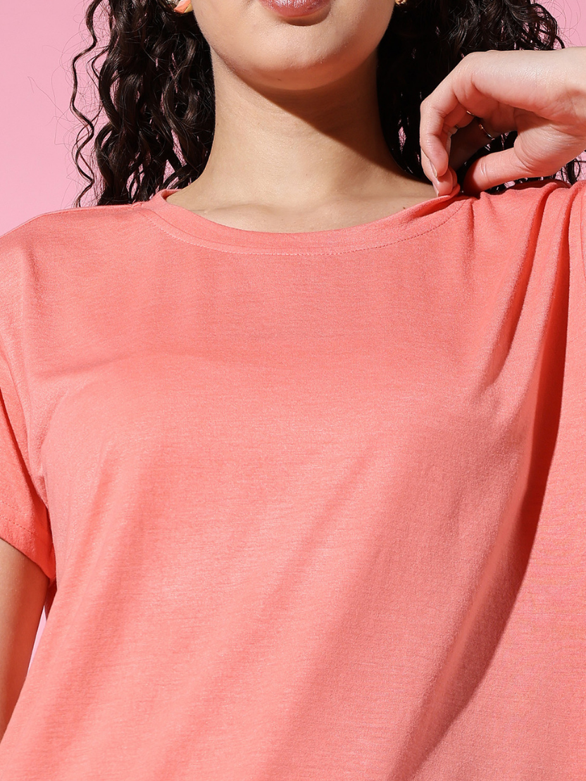Sthula's Women Peach Cotton T-Shirt