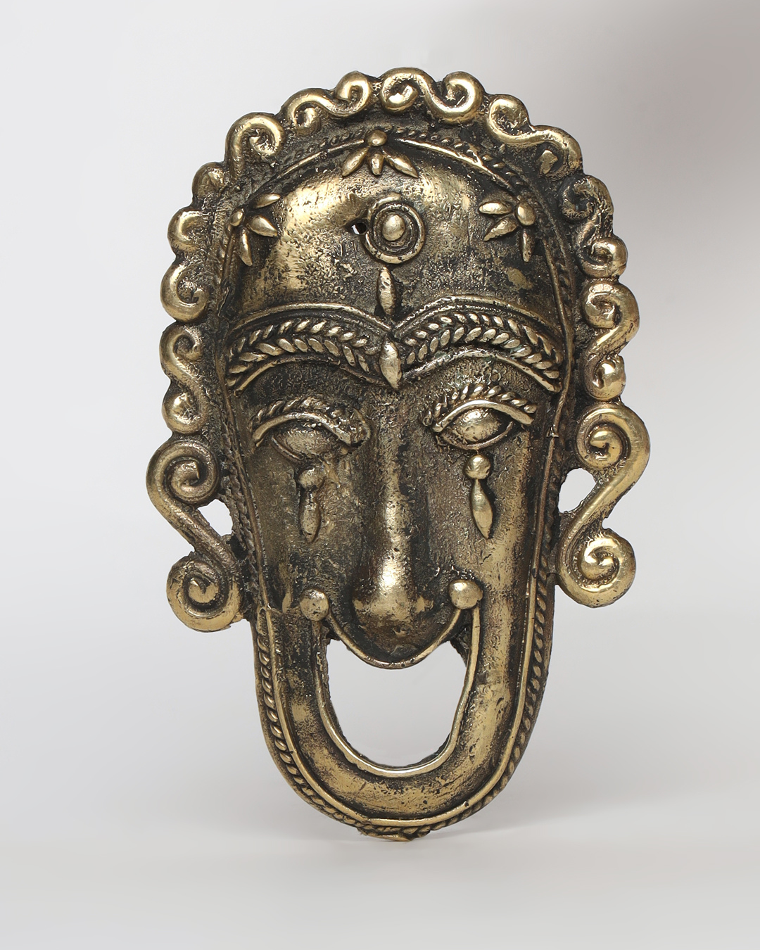 Sthula's Handmade Dokra Metal Tribal Face Wall Decor