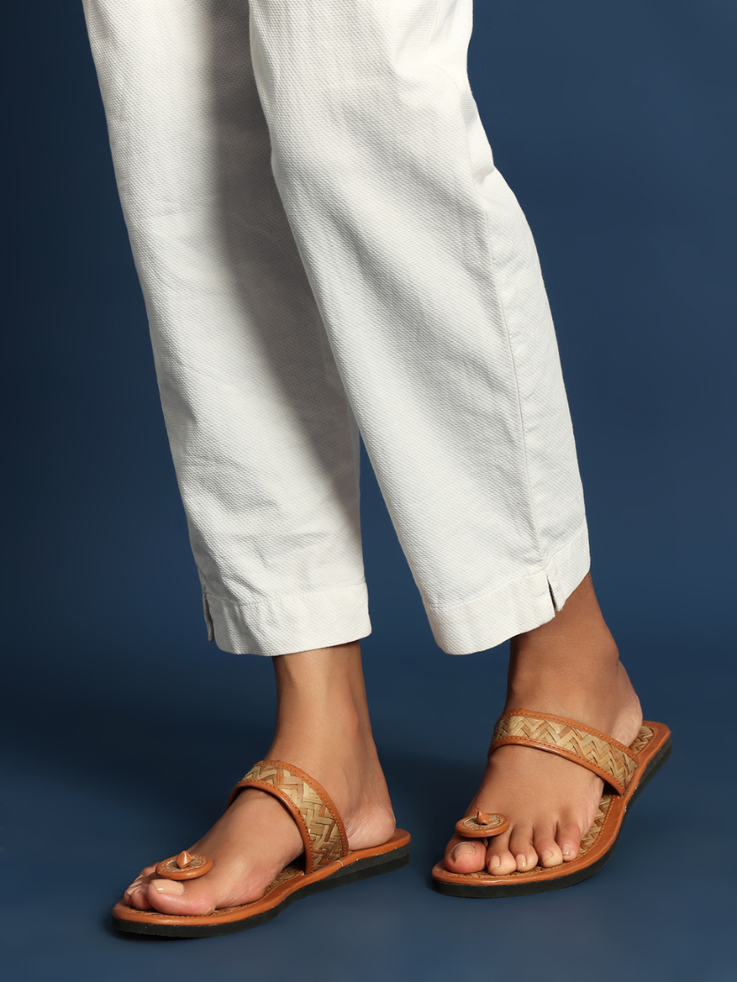 Sthula's Handcrafted Bamboo Weave Flat Sandals for Women