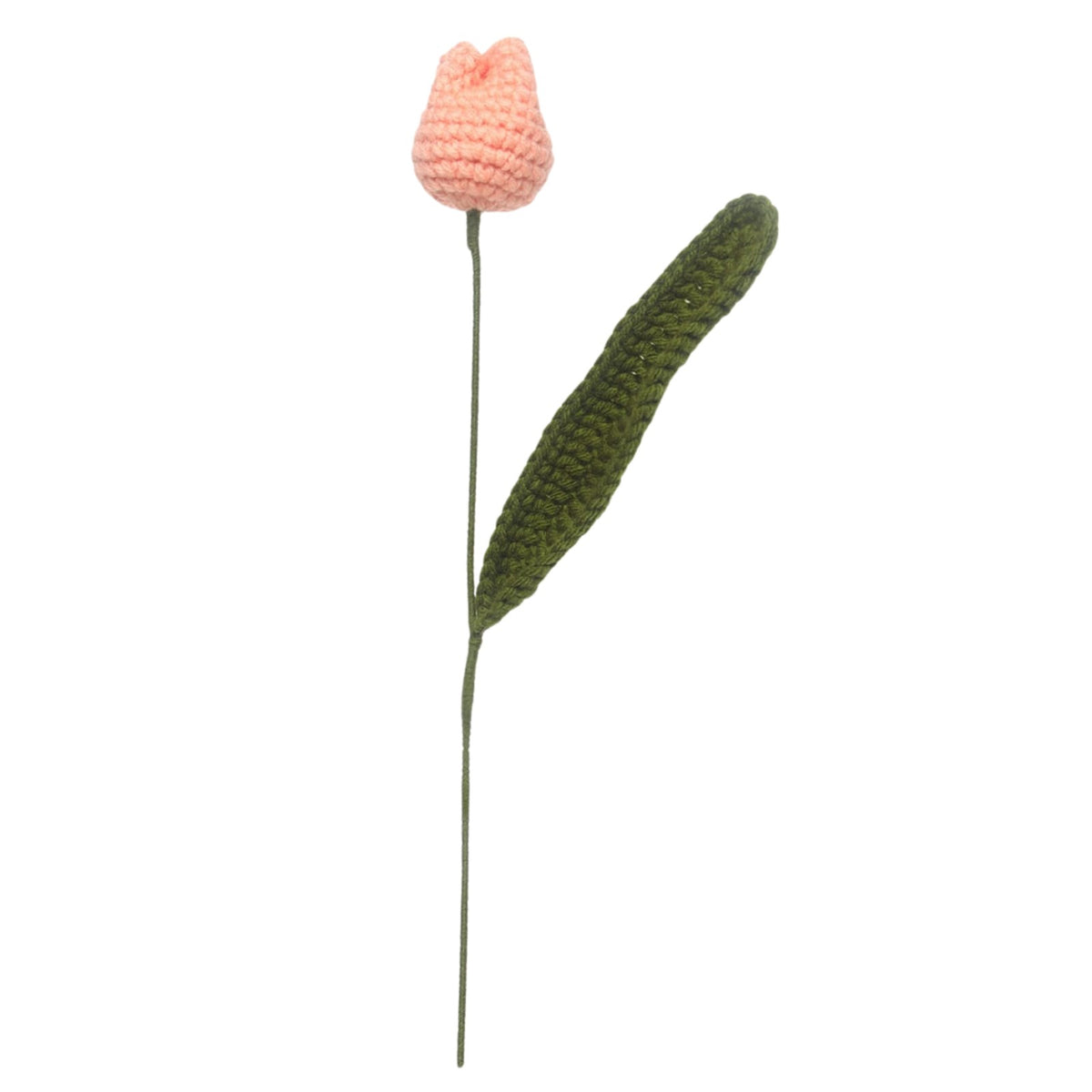 Sthula's Handmade Crochet Peach Tulip Flower with Green Leaf & Stem