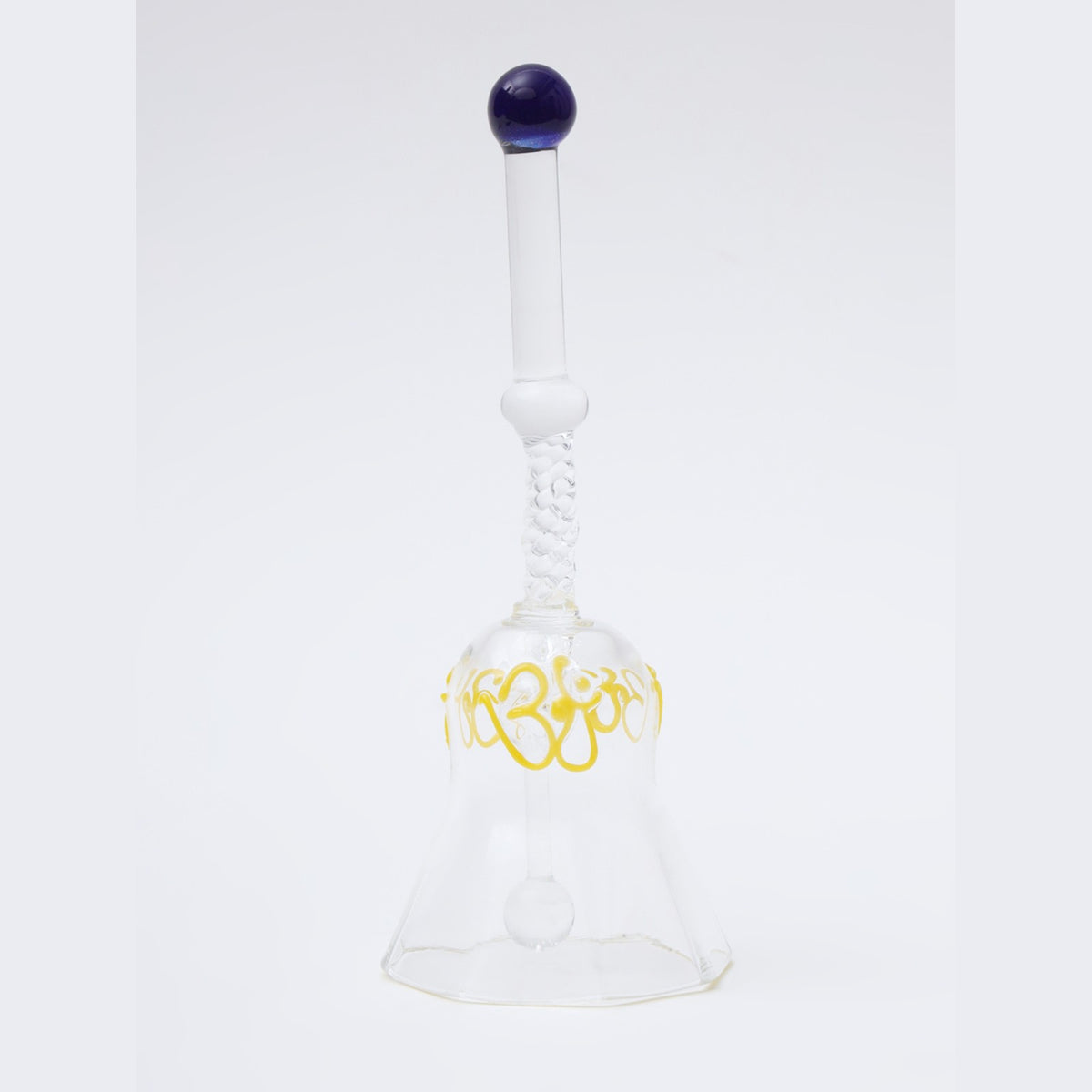 Sthula's Om Glass Bell Decorative Showpiece – Transparent Glass Hanging Bell with Yellow Om Design