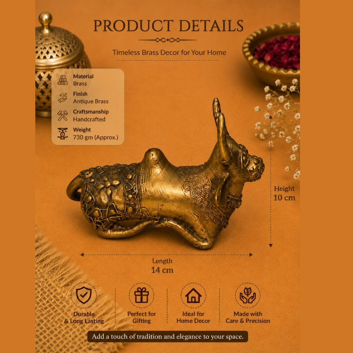 Sthula's Antique Brass Nandi Bull Statue – Traditional Decorative Showpiece