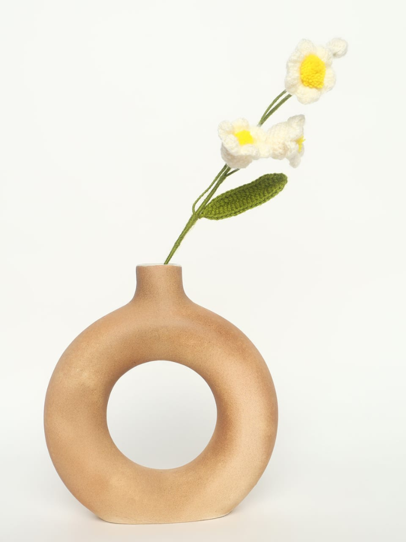 Sthula's Handcrafted Handmade White & Yellow Wool Daisy Flower Stem