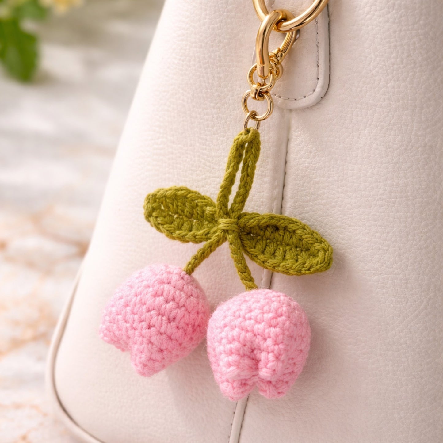Sthula's Handmade Pink Cherry Keychain
