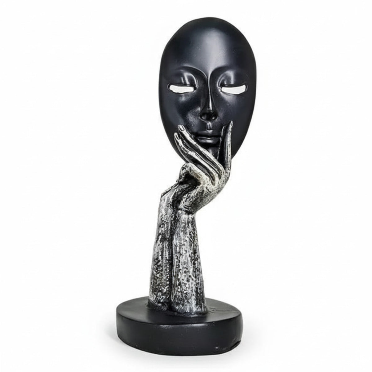 Sthula's Modern Abstract Face & Hand Decorative Showpiece – Black & Silver Sculpture
