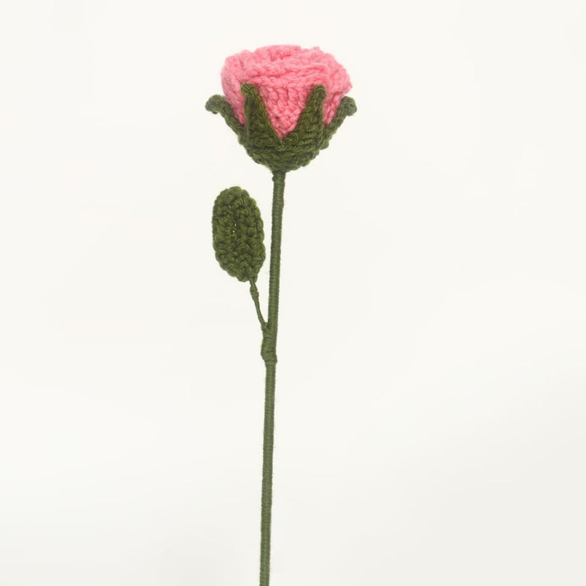 Sthula's Handmade Crochet Pink Rose Flower with Green Leaf & Stem
