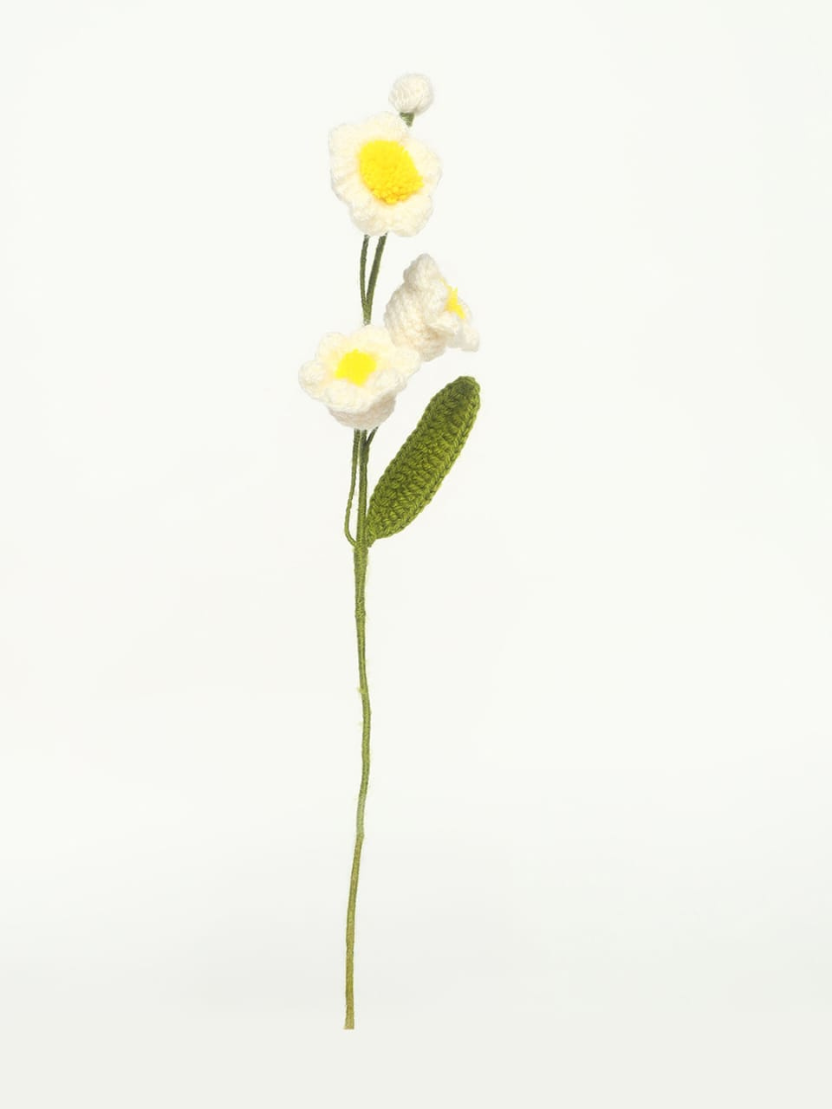 Sthula's Handcrafted Handmade White & Yellow Wool Daisy Flower Stem