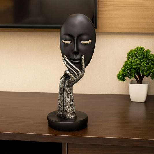 Sthula's Modern Abstract Face & Hand Decorative Showpiece – Black & Silver Sculpture