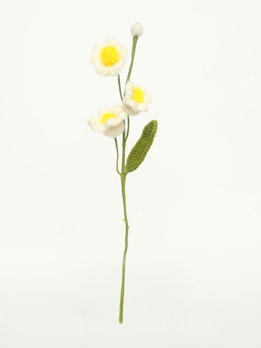 Sthula's Handcrafted Handmade White & Yellow Wool Daisy Flower Stem