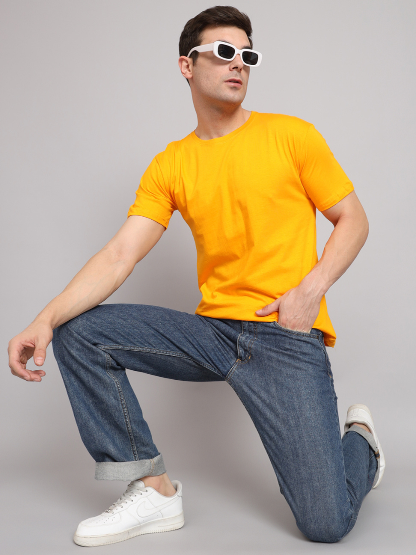 Sthula's Men Yellow Cotton T-Shirt