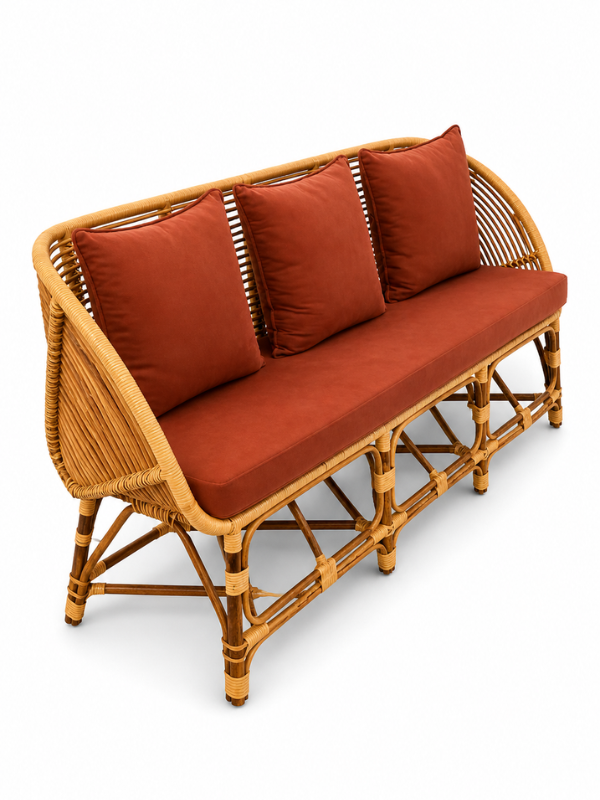 Sthula's Handmade Rattan 3 Seater Sofa – Brown Color