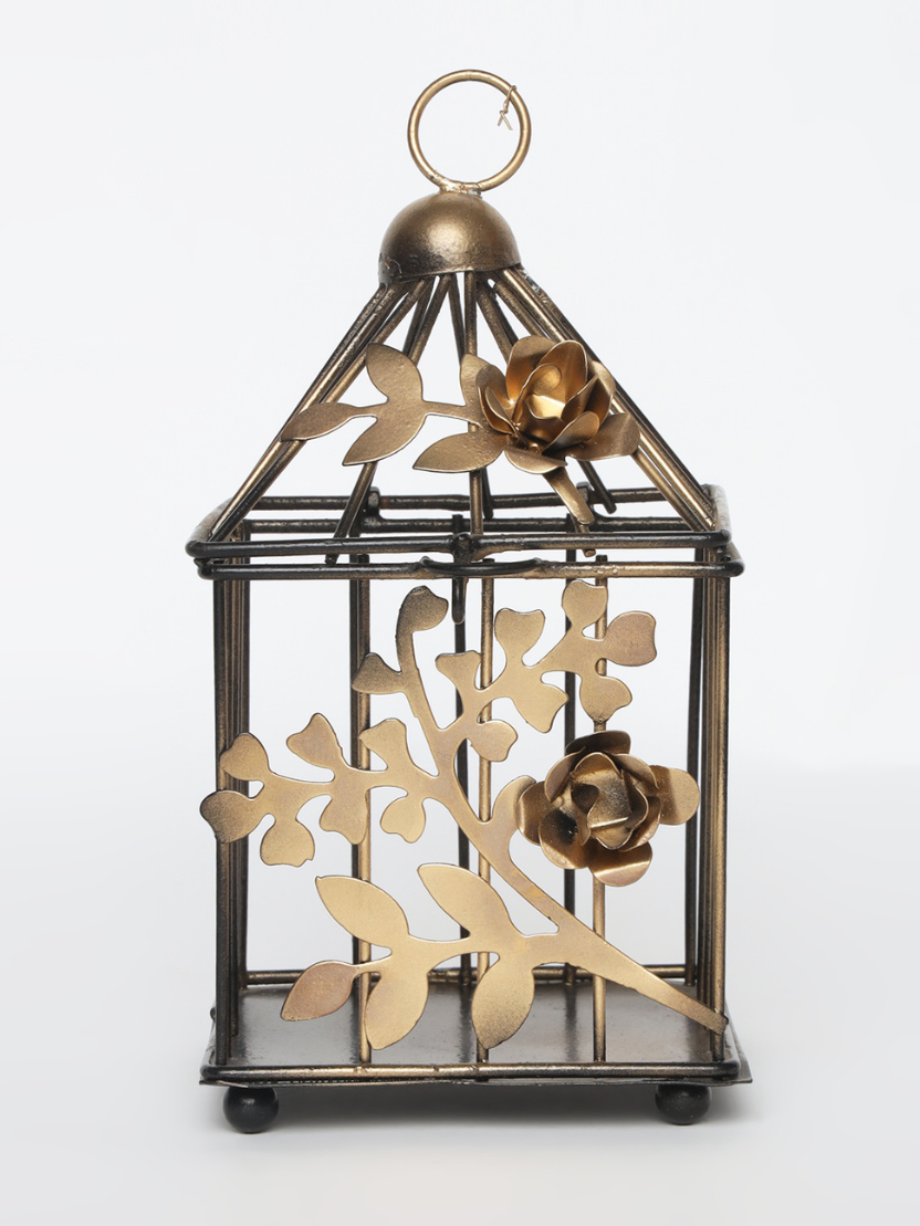 Sthula's Handcrafted Golden Floral Metal Lantern