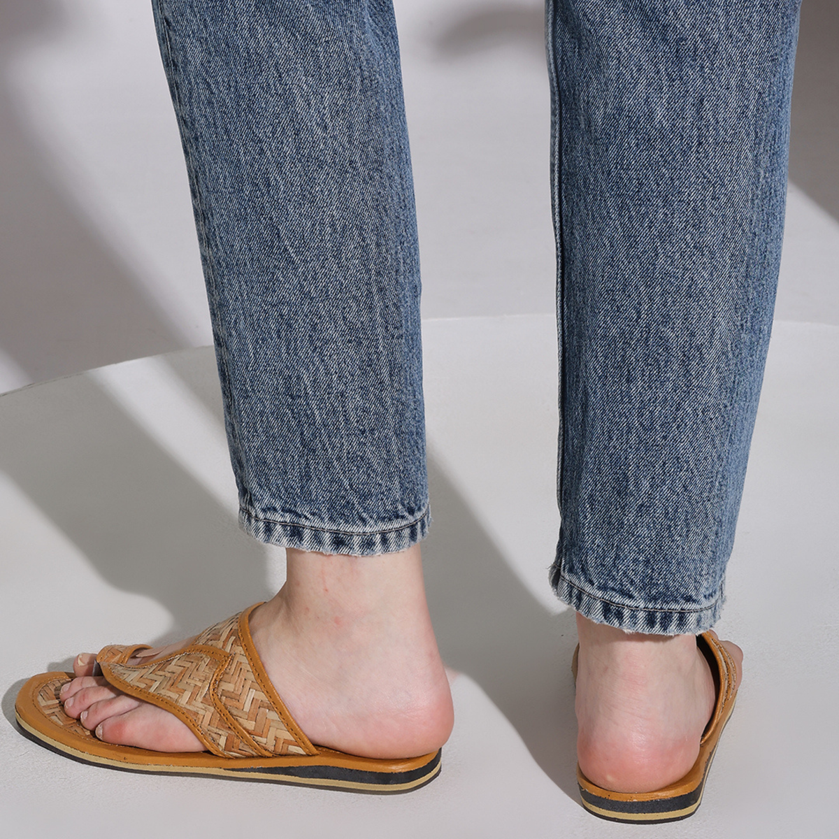 Sthula's Women’s Woven Cutout Flat Sandals – Tan, Synthetic