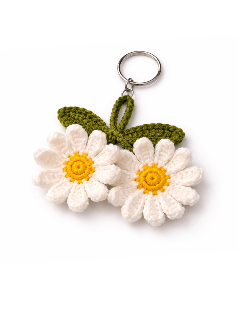 Sthula's Handmade White Daisy Wool Keychain