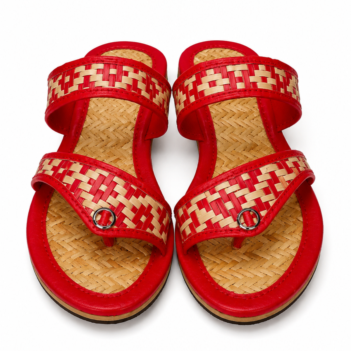 Sthula's Women’s Red Woven Strap Flat Sandals