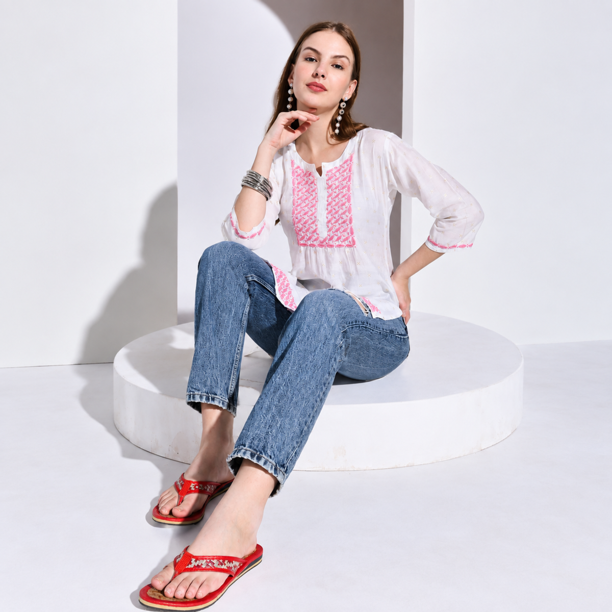 Sthula's  Women’s Woven Toe Loop Flat Sandals – Red