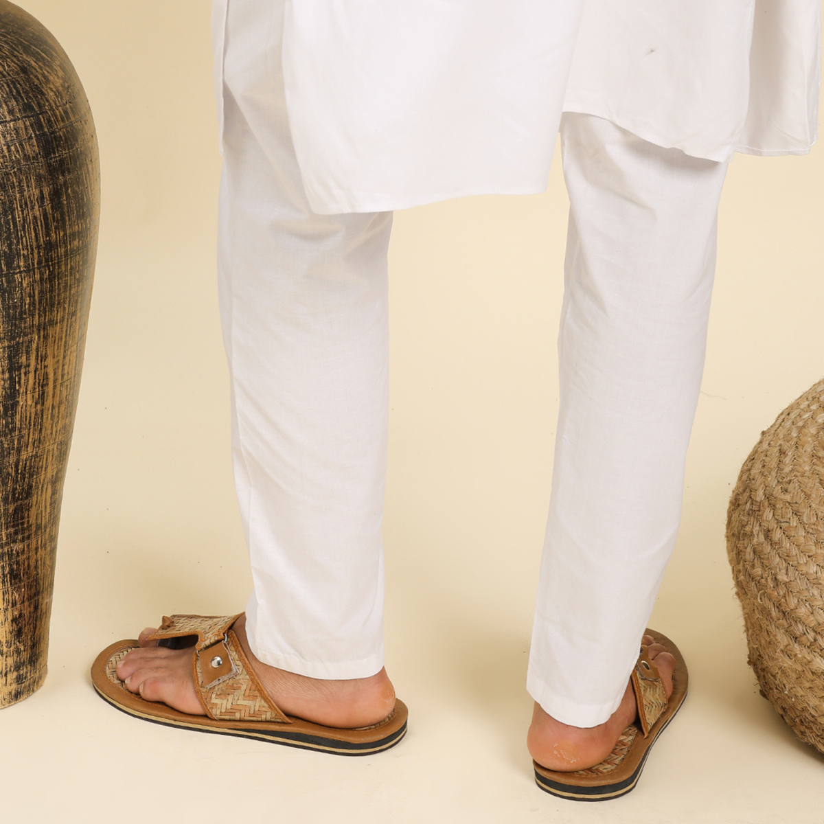 Sthula's Men’s Woven Cross-Strap Flat Sandals – Tan, Woven Material