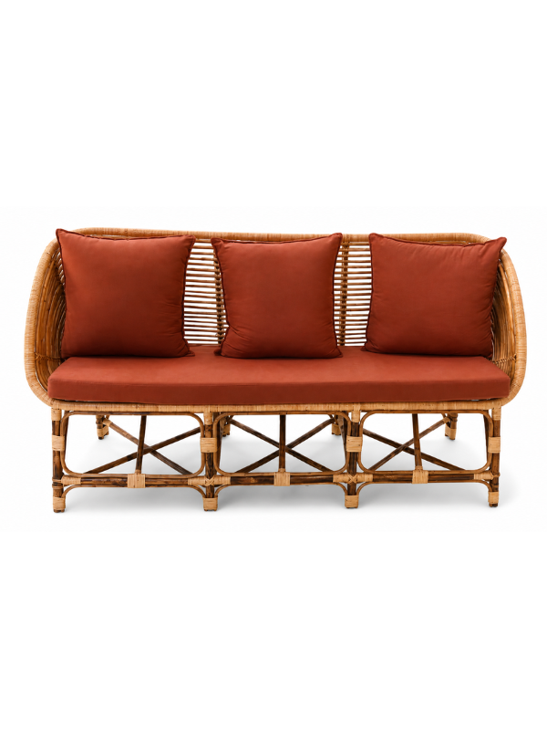 Sthula's Natural Brown Handmade Rattan 3 Seater Sofa | Premium Cane Furniture