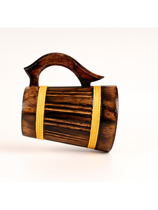 Sthula's Handcrafted Brown Wooden Drinking Mug with Rope Design
