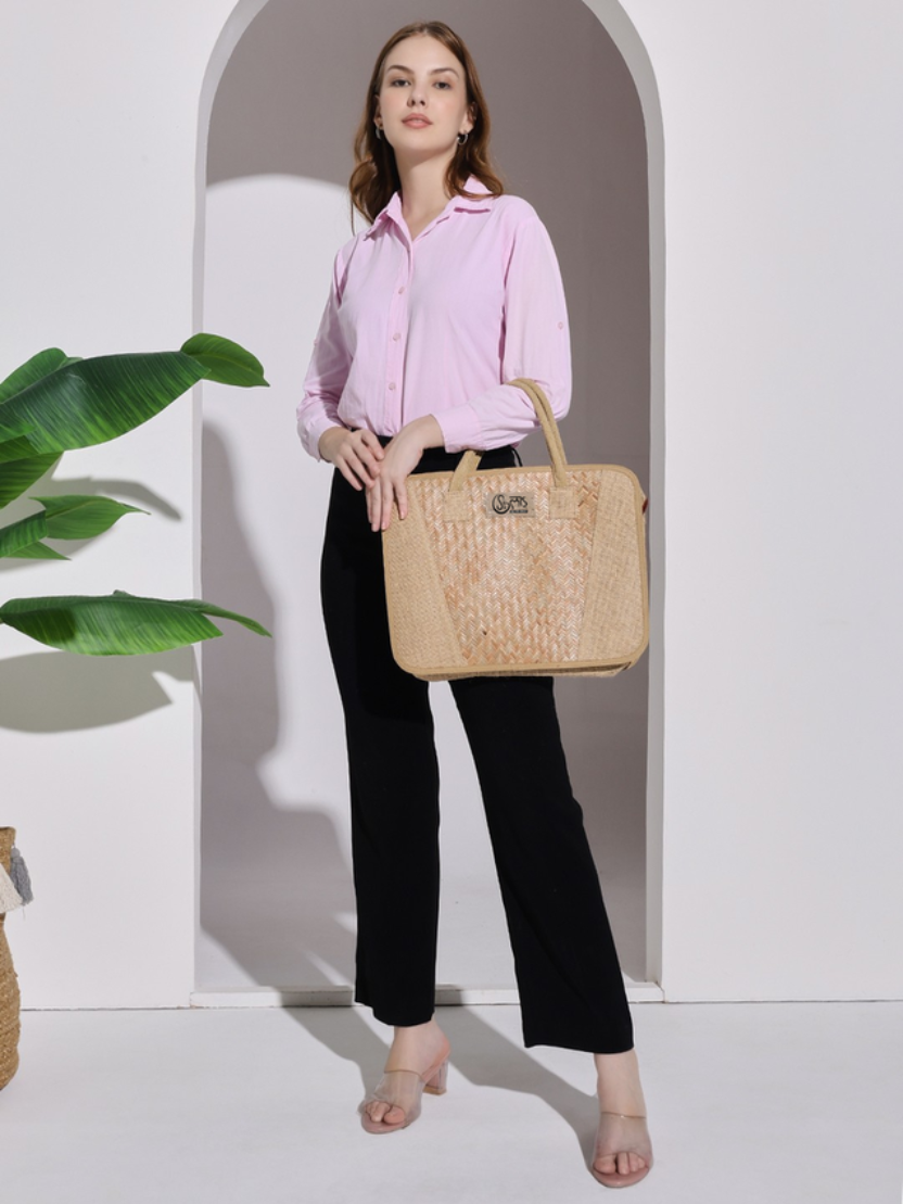 Sthula's Handcrafted Brown Jute Laptop Bag