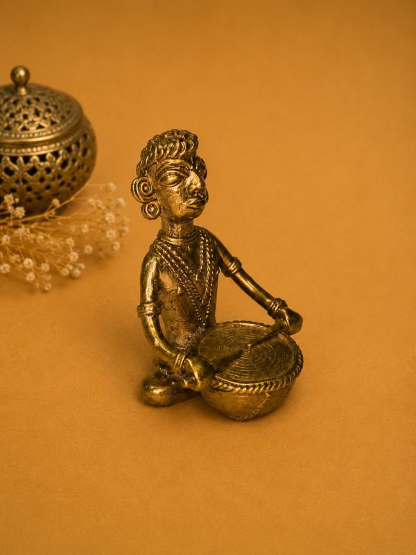 Sthula's Brass Tribal Musician Figurine