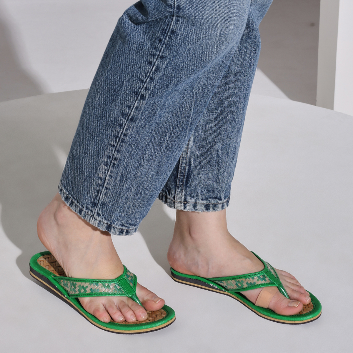 Sthula's Women’s Woven Toe Loop Flat Sandals – Green, Synthetic