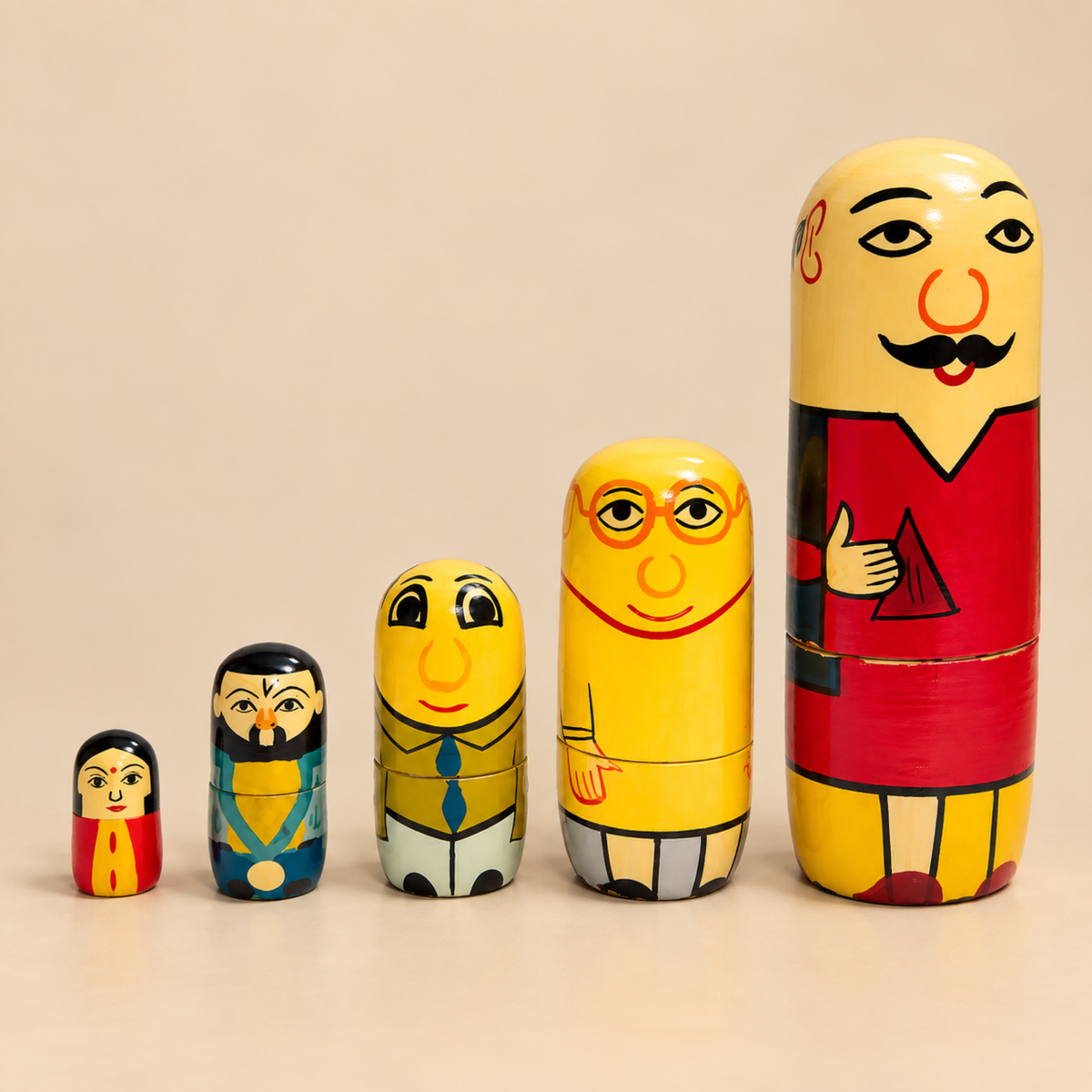Sthula's  Handmade Multicolor Wooden Matryoshka Doll Set