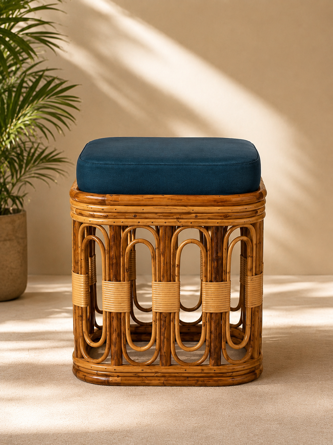 Sthula's Handcrafted Bamboo & Cane Accent Stool – Brown
