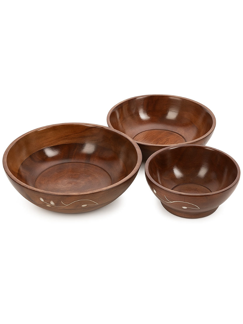Sthula's Handcrafted Brown Wooden Serving Bowl Set