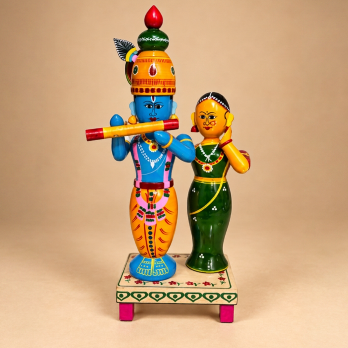 Sthula's Multicolor Wooden Krishna Radha Decorative Showpiece