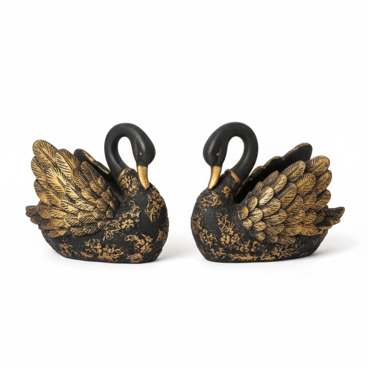 Sthula's  Black & Gold Swan Decorative Showpiece Set – Elegant Bird Figurines