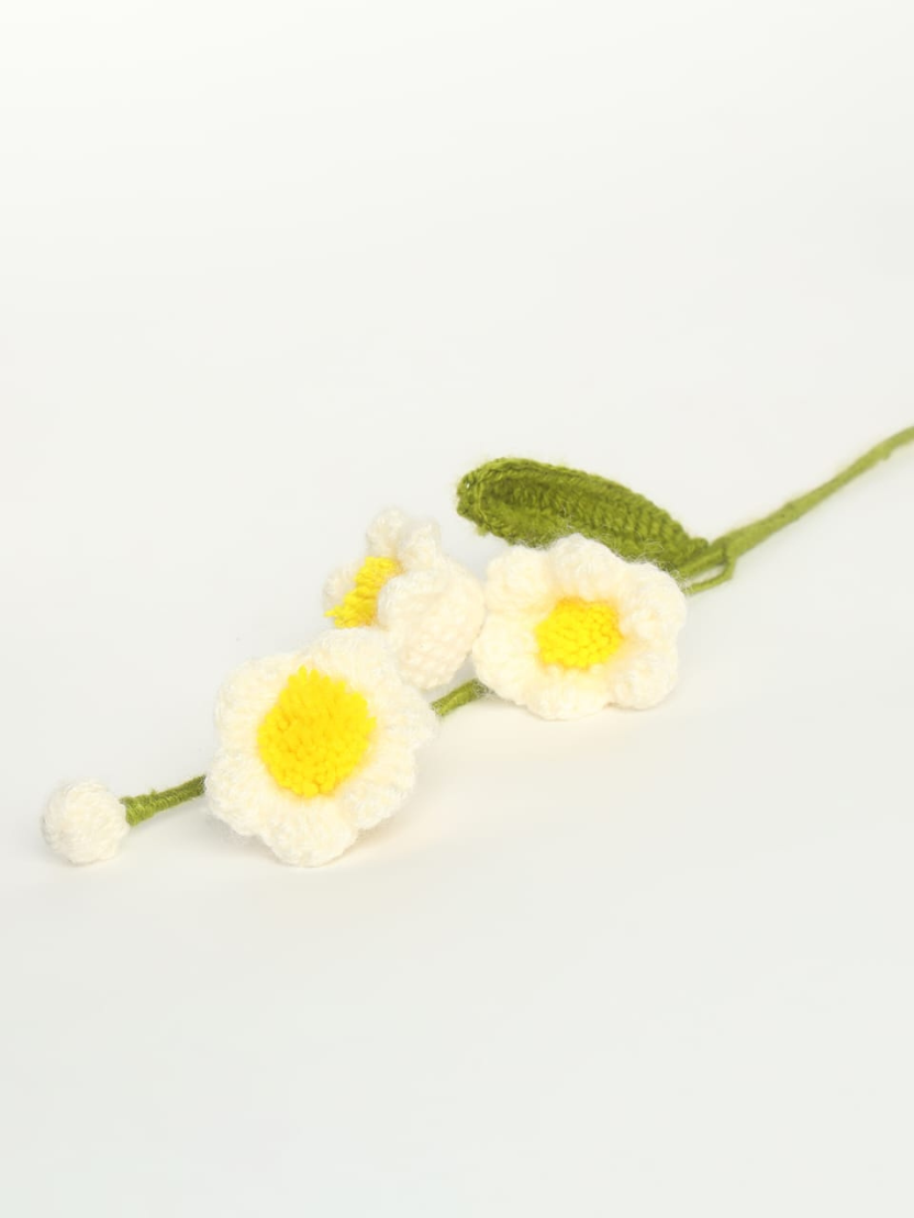 Sthula's Handcrafted Handmade White & Yellow Wool Daisy Flower Stem