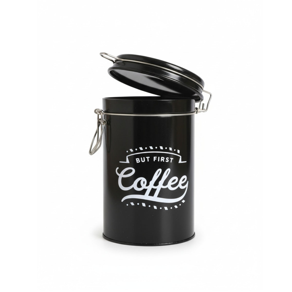 Sthula's  Black Metal Coffee Storage Canister – Airtight Kitchen Container with Lid