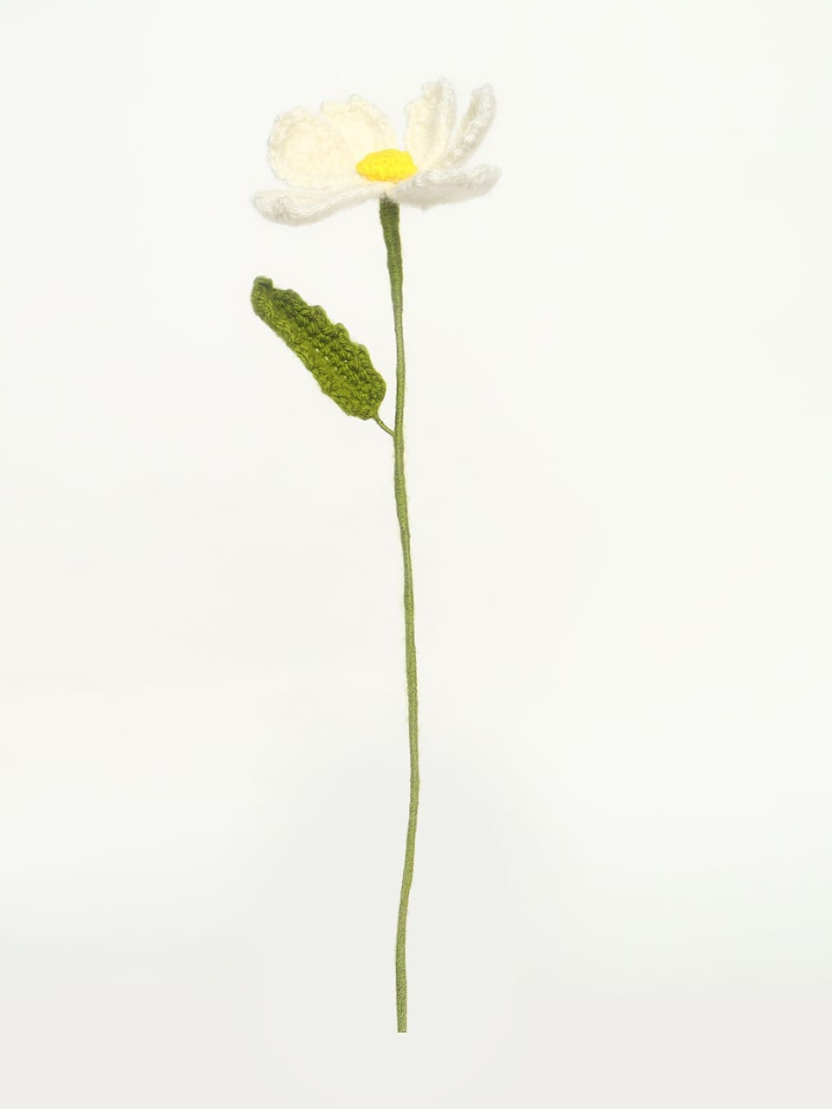 Sthula's Handcrafted Handmade White Wool Flower with Yellow Center & Leaf