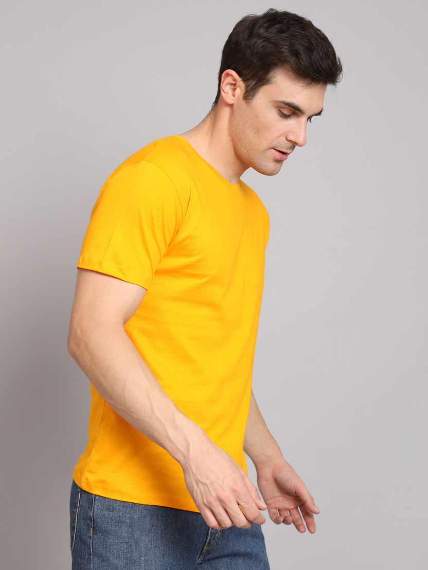 Sthula's Men Yellow Cotton T-Shirt