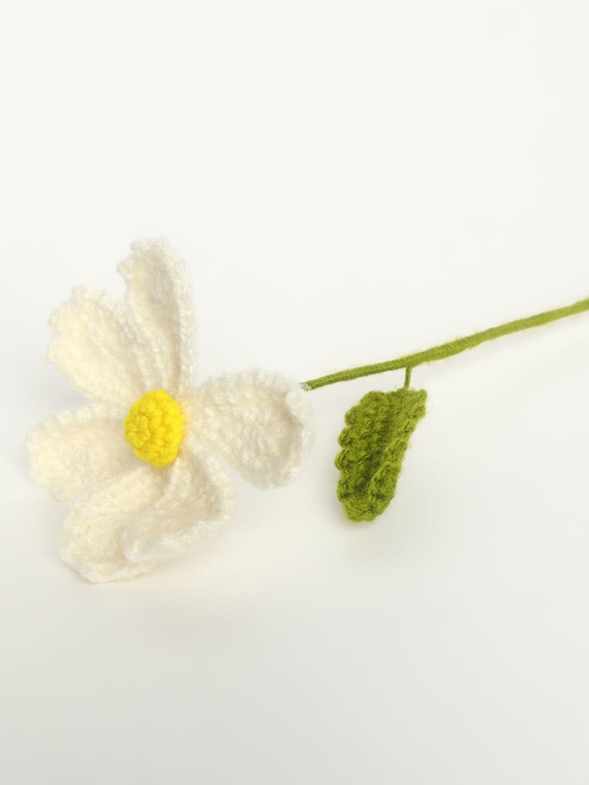 Sthula's Handcrafted Handmade White Wool Flower with Yellow Center & Leaf