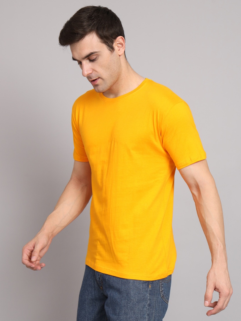 Sthula's Men Yellow Cotton T-Shirt