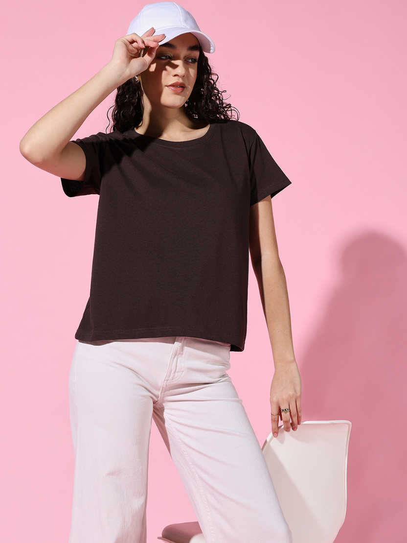 Sthula's Women Brown Cotton T-Shirt