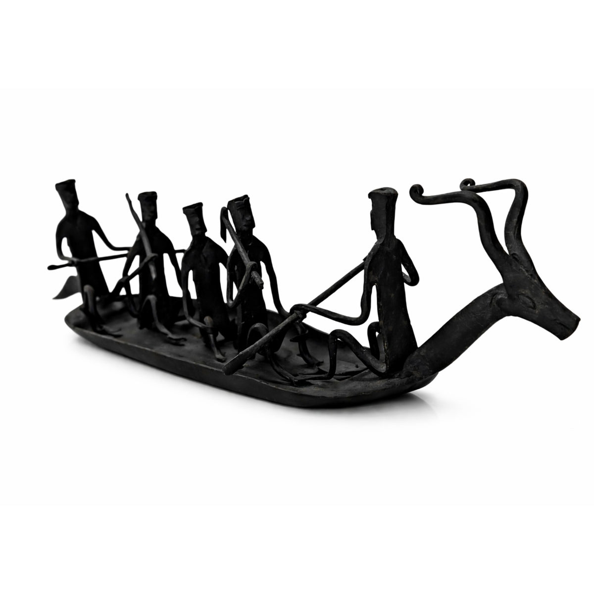 Sthula's  Tribal Musician Boat Decorative Showpiece – Black Metal Handmade Art